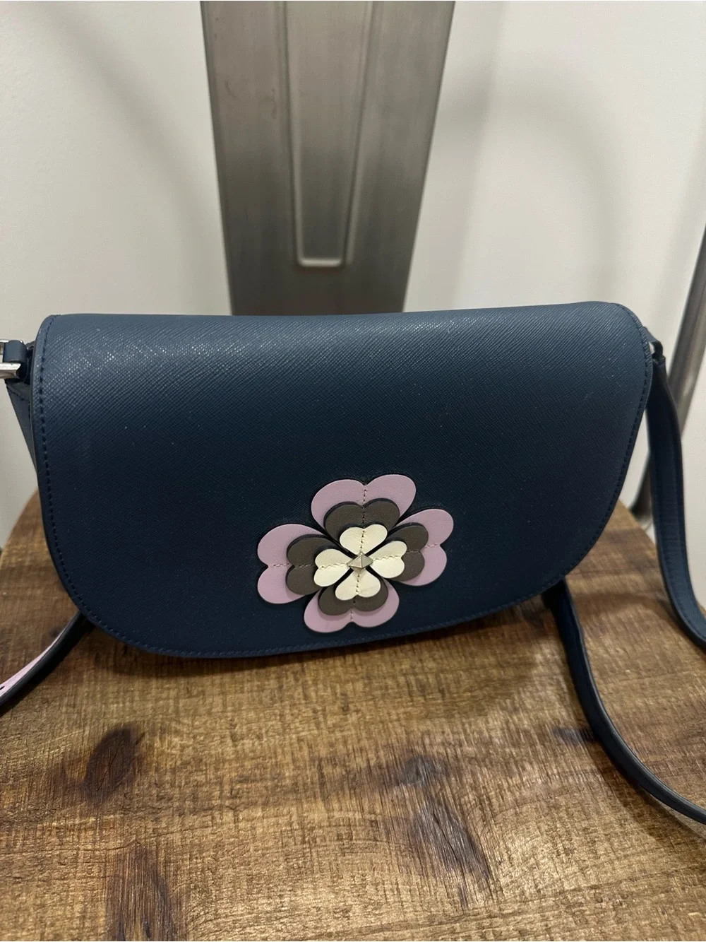 Kate Spade New York Blue Floral Appliqué Crossbody Bag | Saffiano Leather NWOT